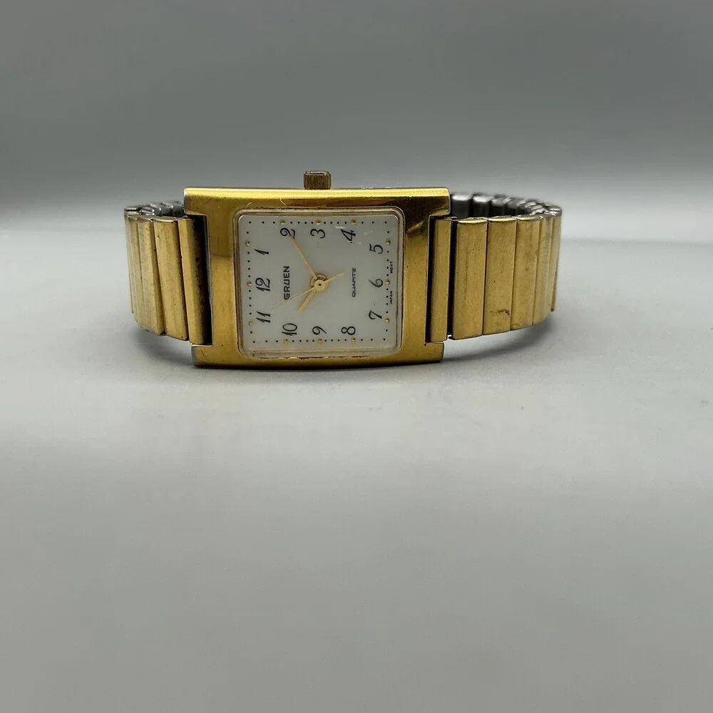 Gruen Womens Watch 20mm White Dial Gold Tone Bracelet NON WORKING FOR PARTS